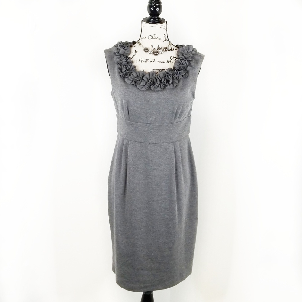 LONDON TIMES ▪ Charcoal Empire Waist Sheath, EUC